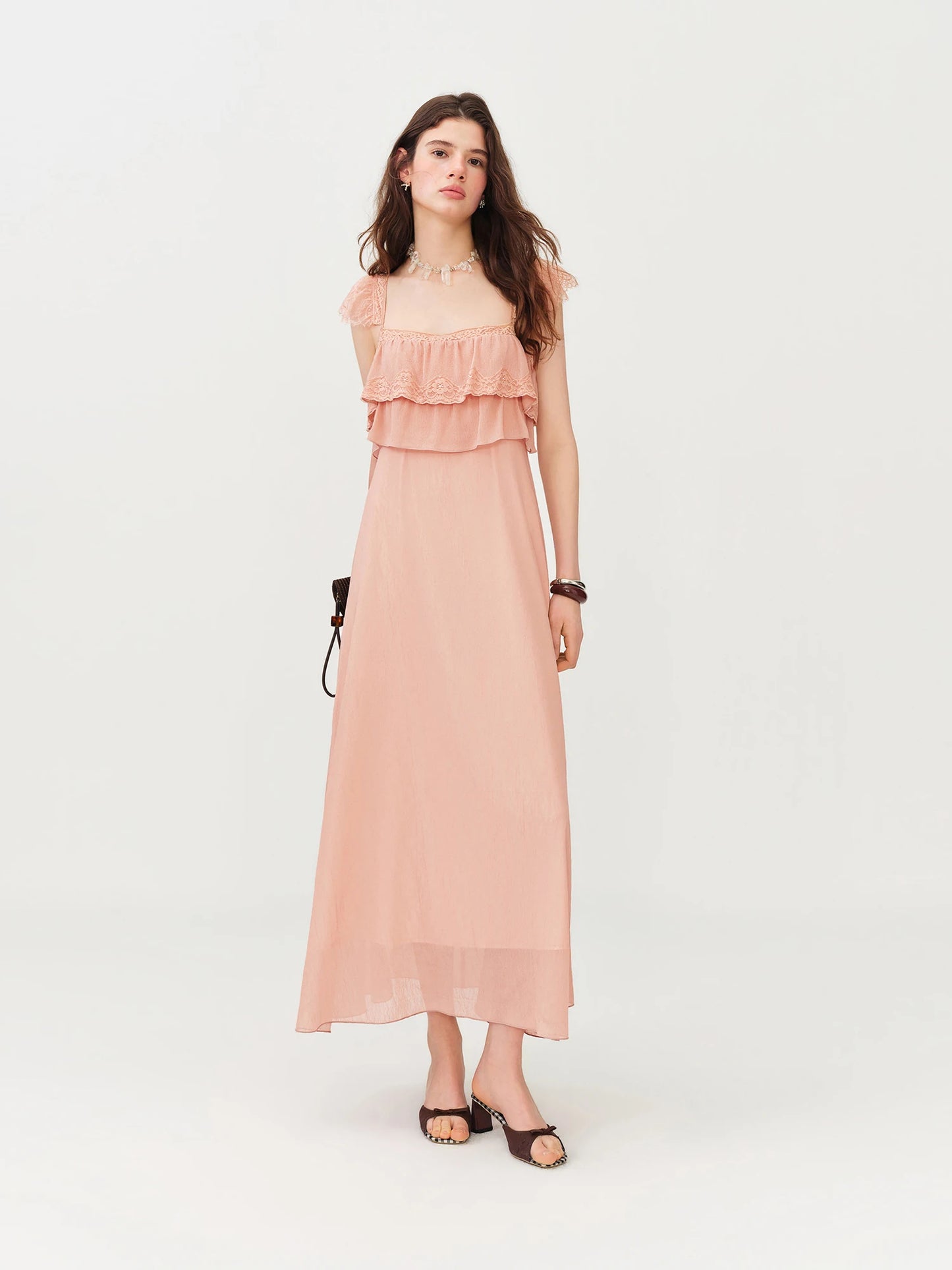 Pale Blue Ruffle Cape Maxi Dress
