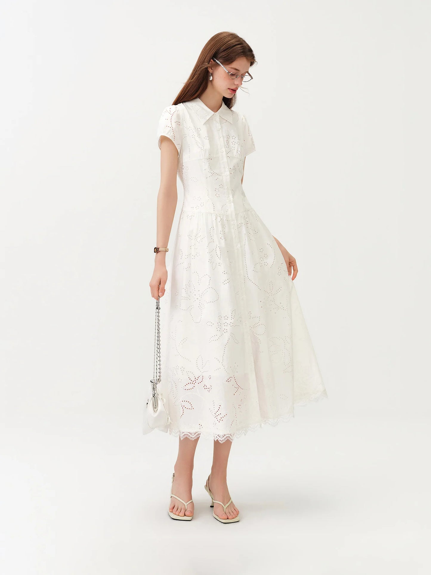 White Eyelet Shirt Maxi Dress