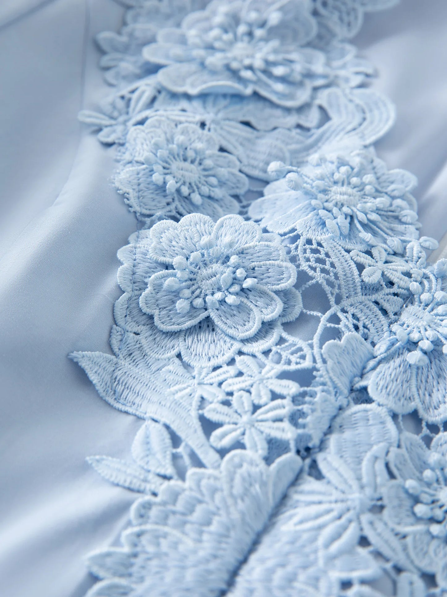 Pale Blue Lace V-Neck Midi Dress