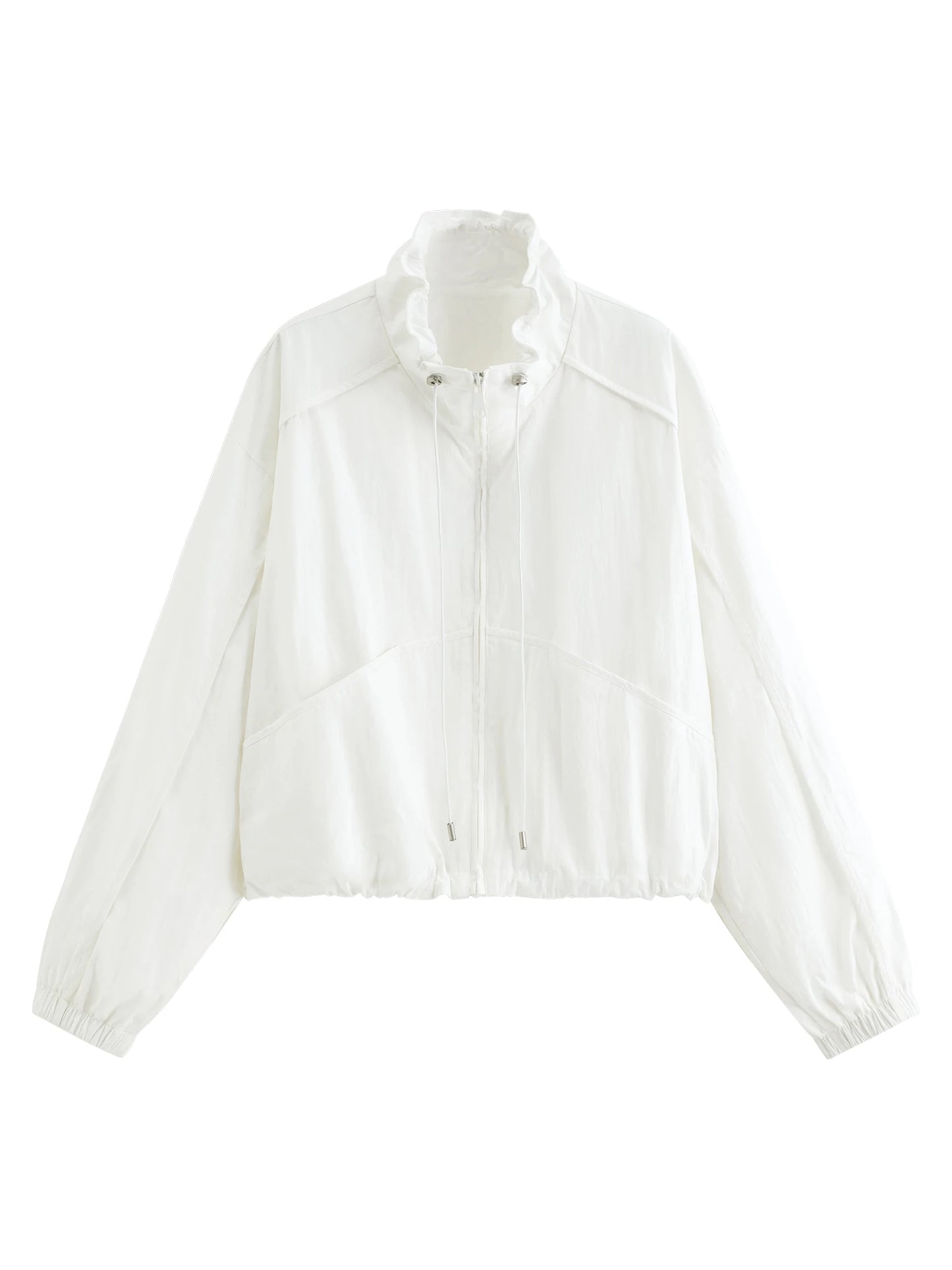 White Stand Collar Utility Jacket