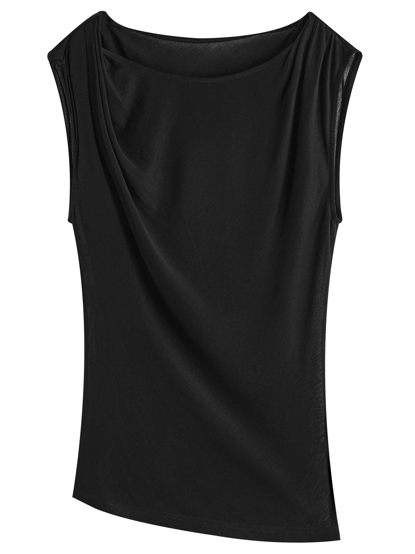 Black Draped Sleeveless Lyocell Top