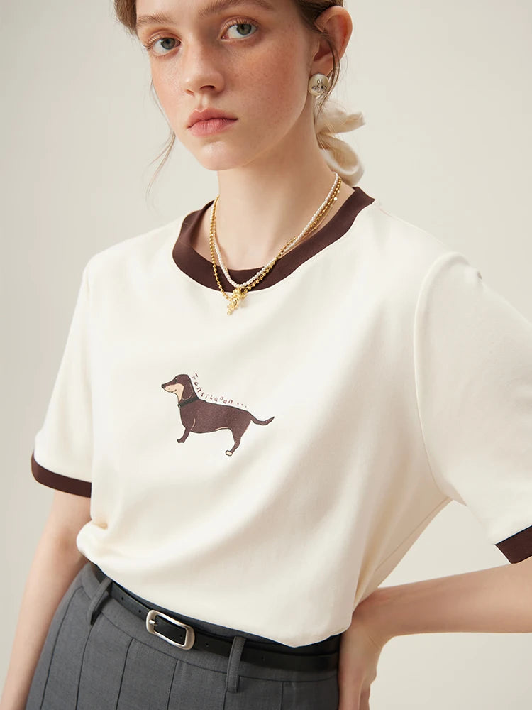 Ivory Dachshund Print Cotton Tee