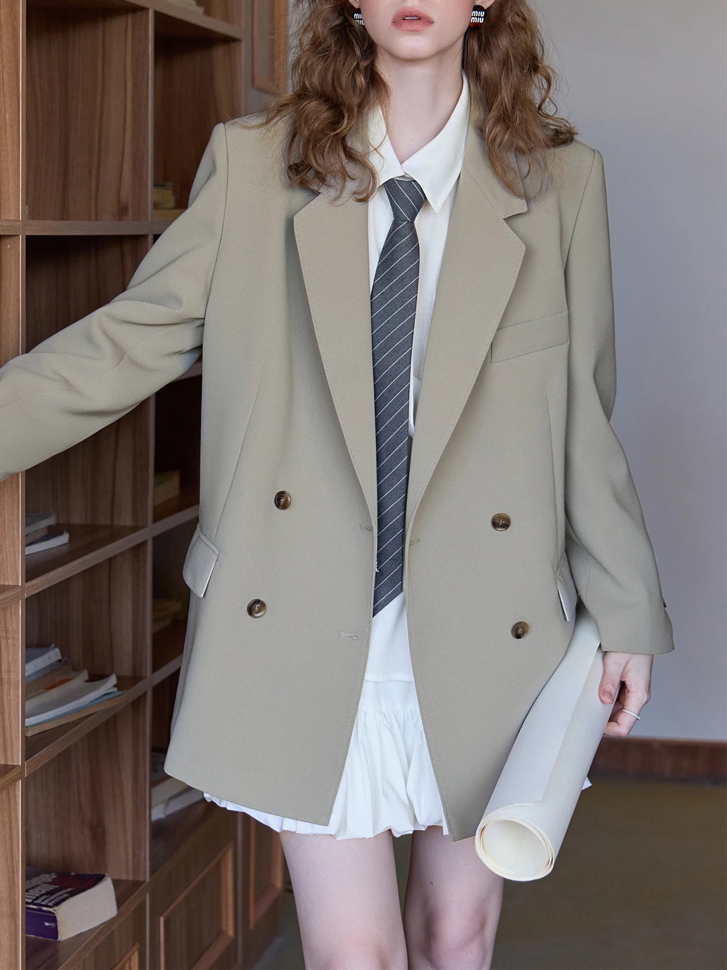Taupe Double Breasted Oversized Blazer