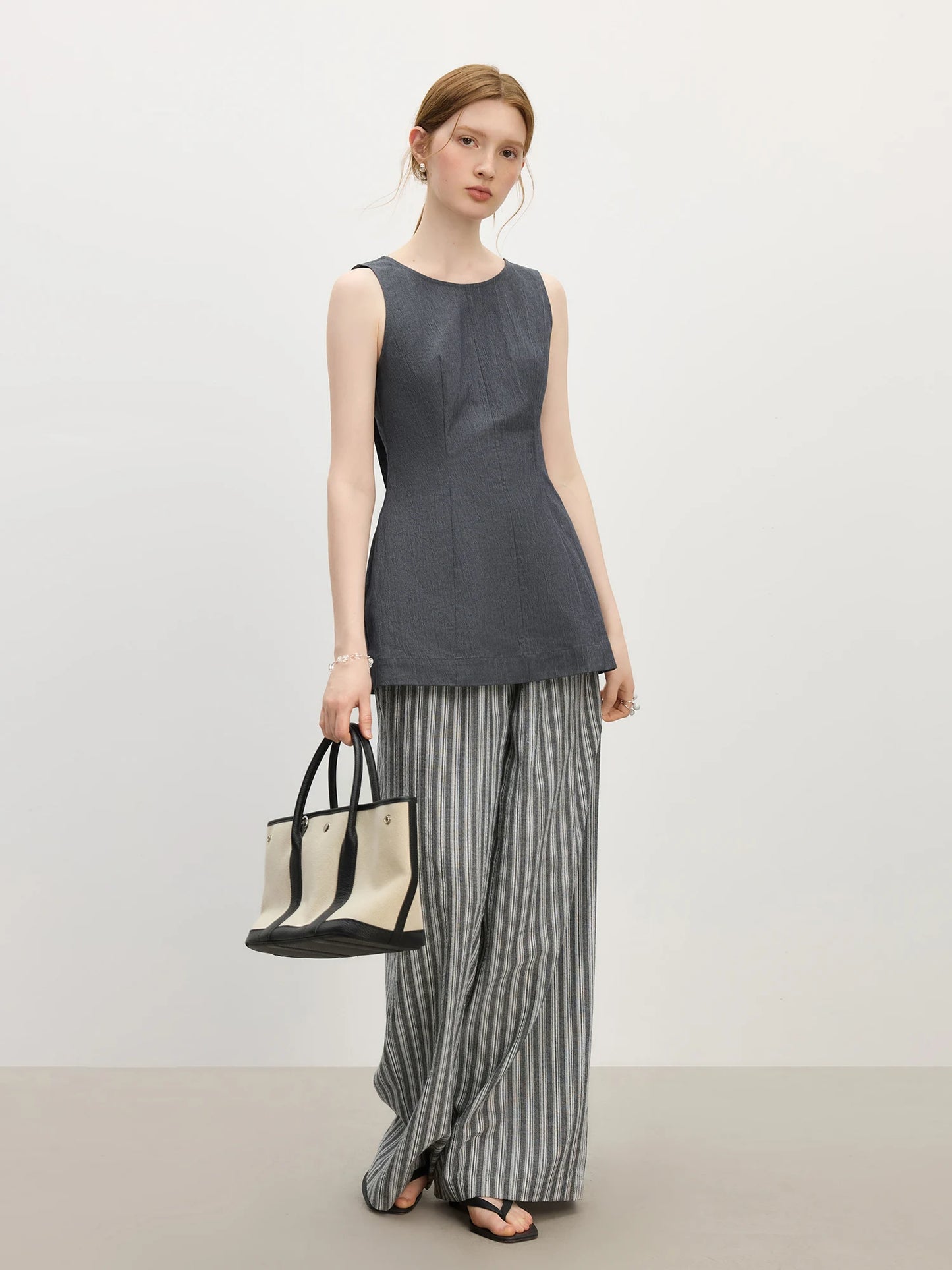 Charcoal Linen Sleeveless Tunic Top