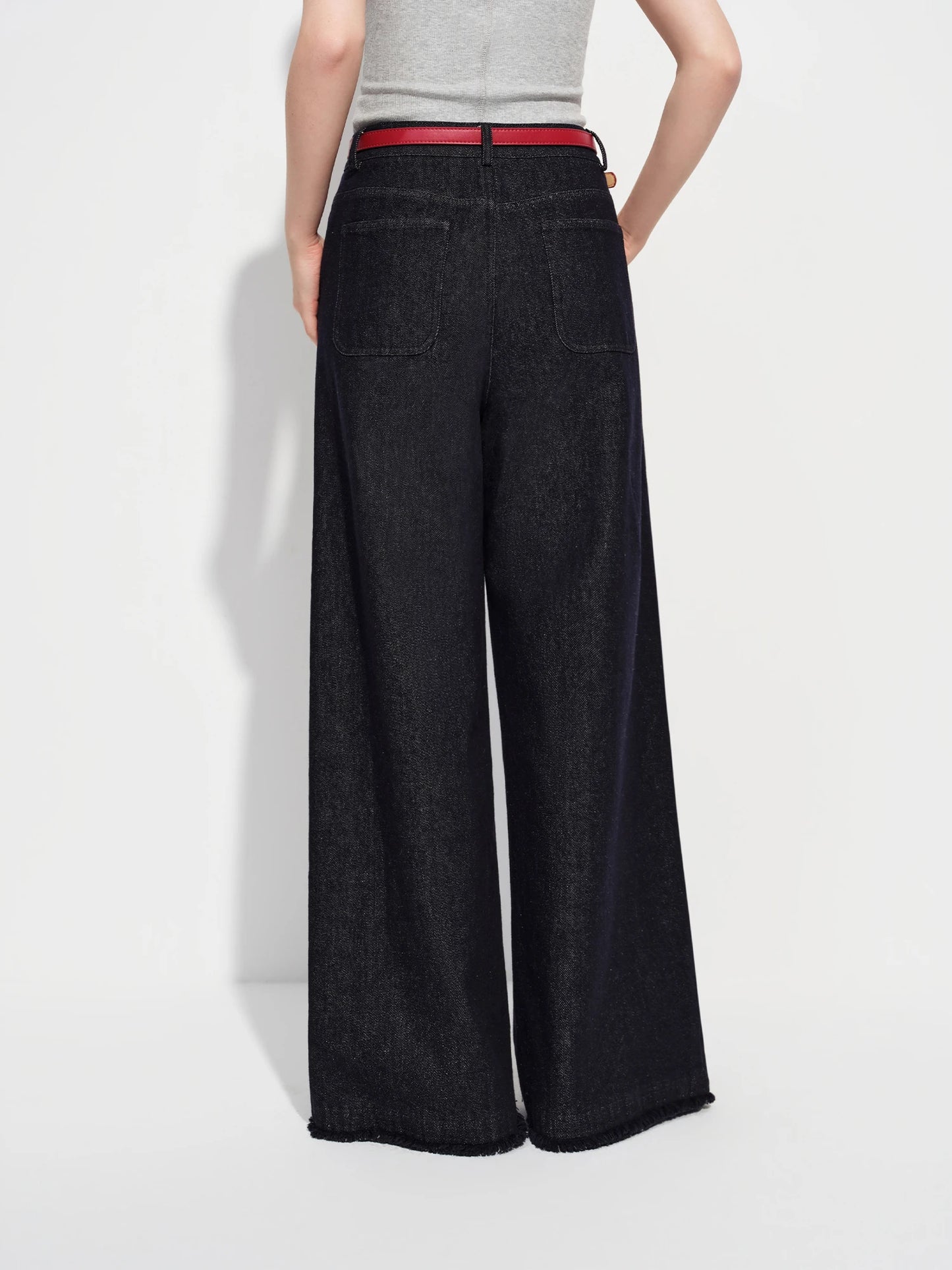 Dark Wash Belted Wide Leg Jeans