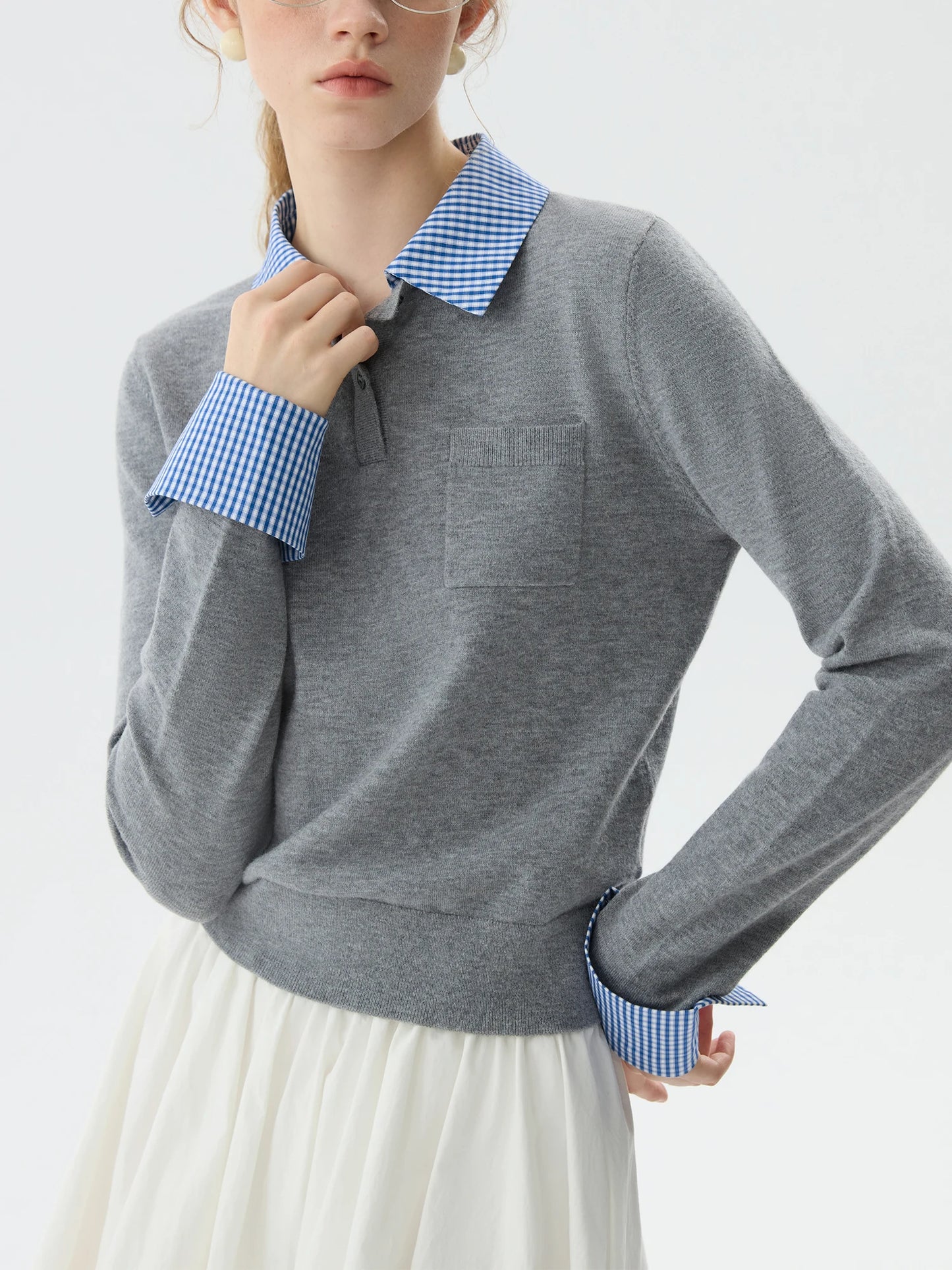 Navy Contrast Collar Polo Knit Top