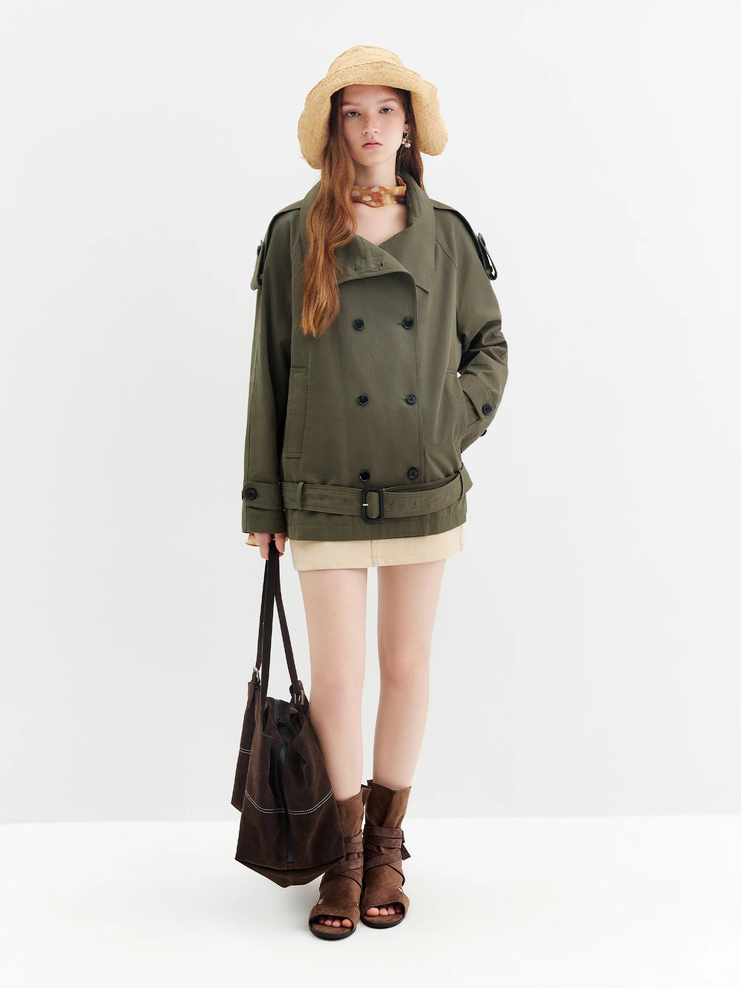 Olive High Collar Cropped Utility Trench