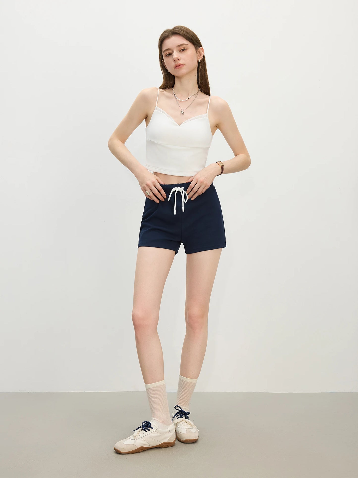 Navy Drawstring Knit Shorts