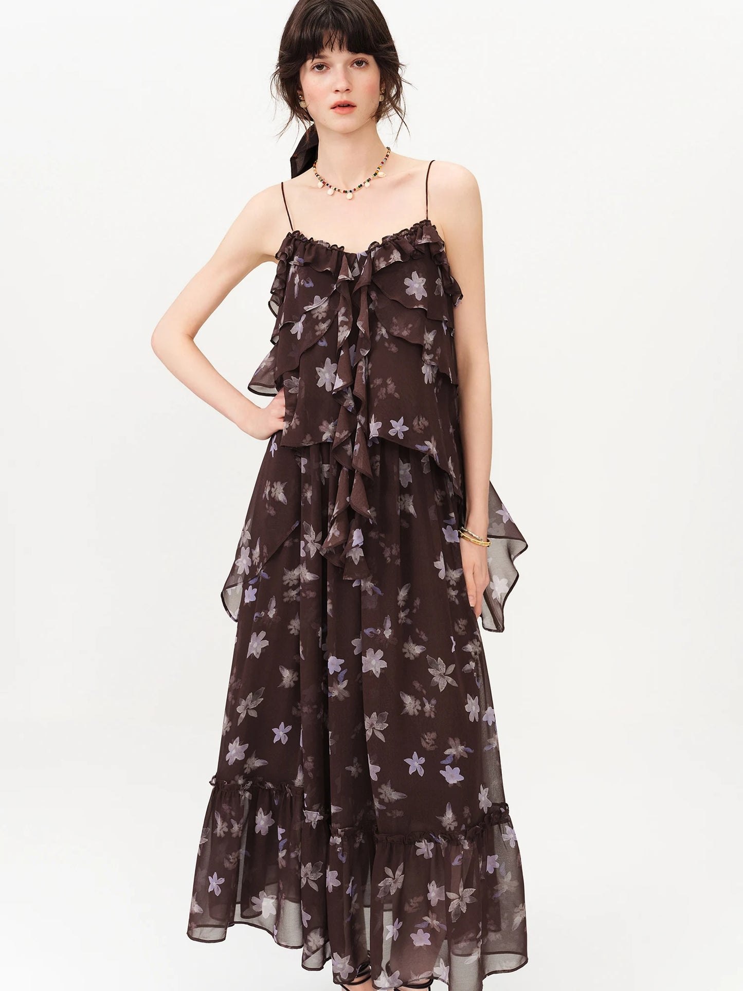 Brown Floral Halter Maxi Dress