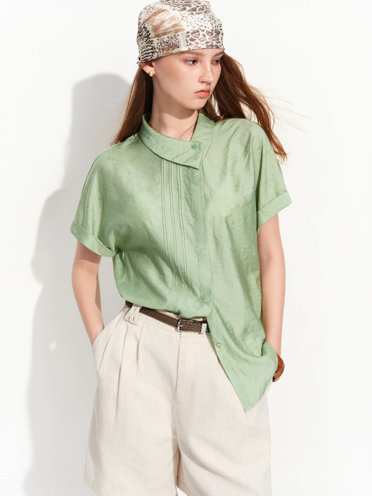 Sage Green Mandarin Collar Blouse