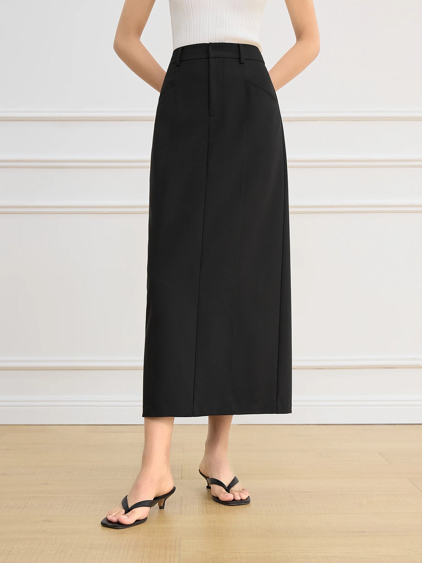 Black Straight Slit Maxi Skirt