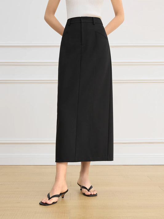 Black Straight Slit Maxi Skirt