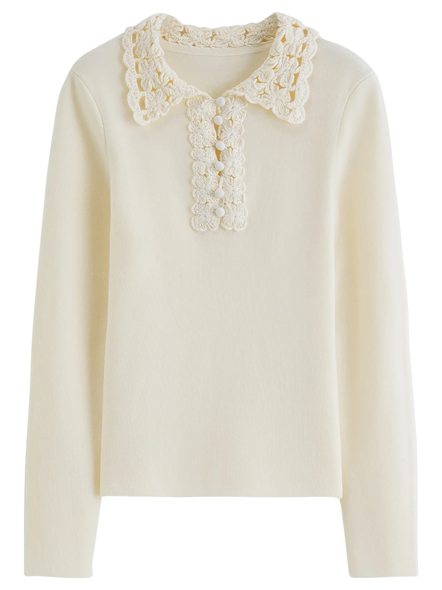 Ivory Beaded Polo Knit Sweater