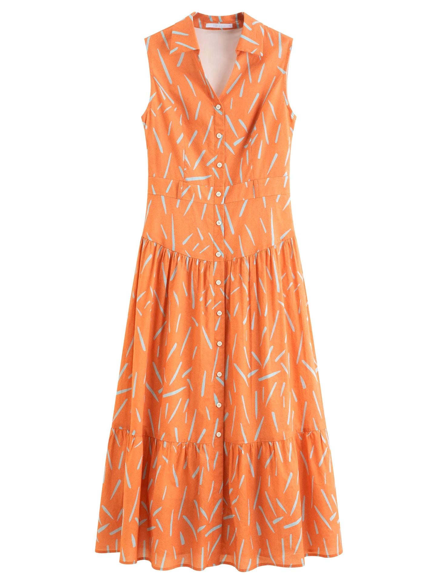 Orange Abstract Print Shirt Midi Dress