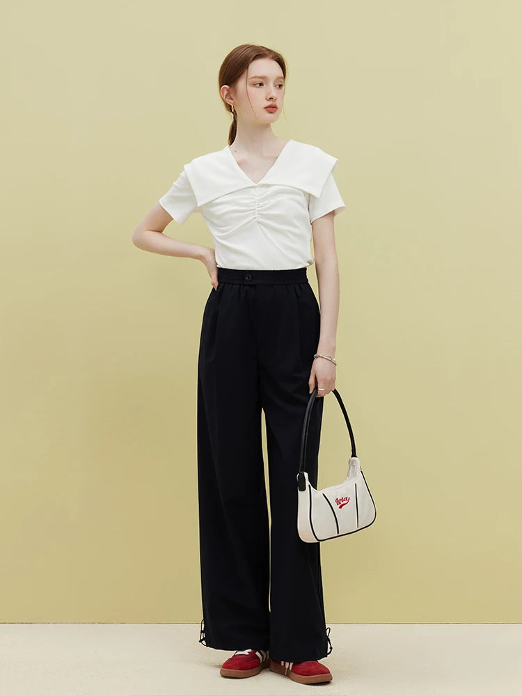 Blush Ruched Sailor Collar Knit Top
