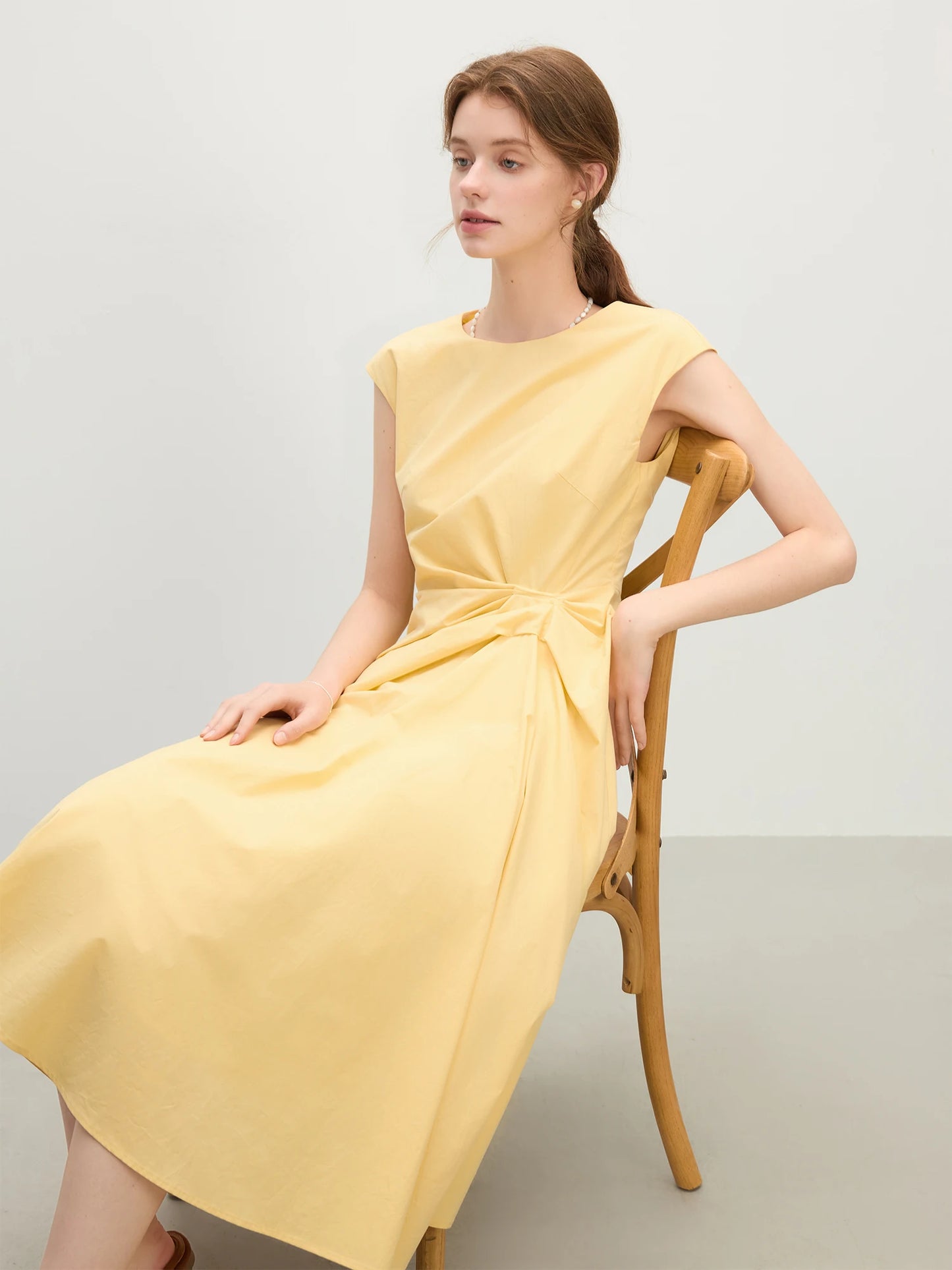 Butter Yellow Wrap Waist Midi Dress