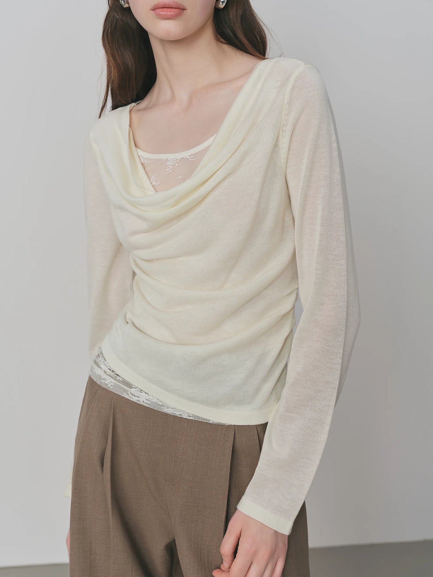 Lilac Draped Collar Knit Top