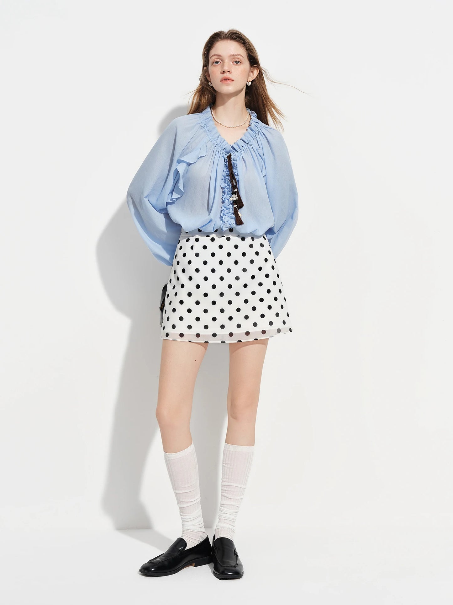 Ivory Polka Dot A-Line Mini Skirt