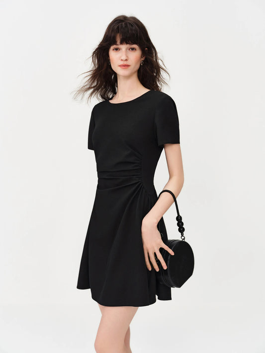 Black Side Ruched Fit Flare Mini Dress