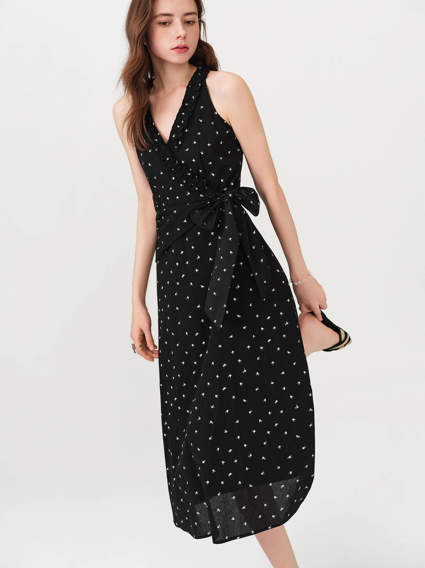 Black Polka Dot Halter Maxi Dress