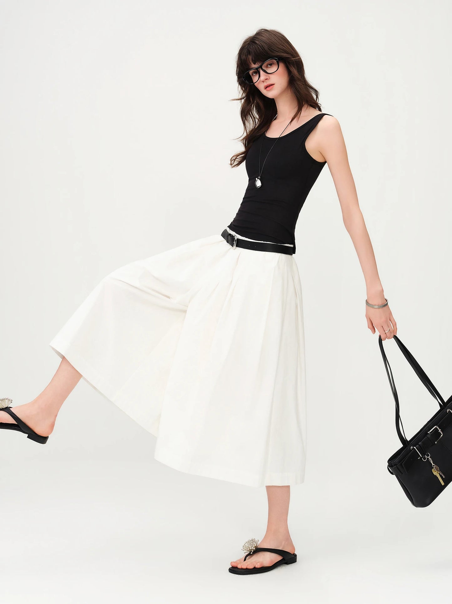 White Cropped Wide Leg Cotton Pants