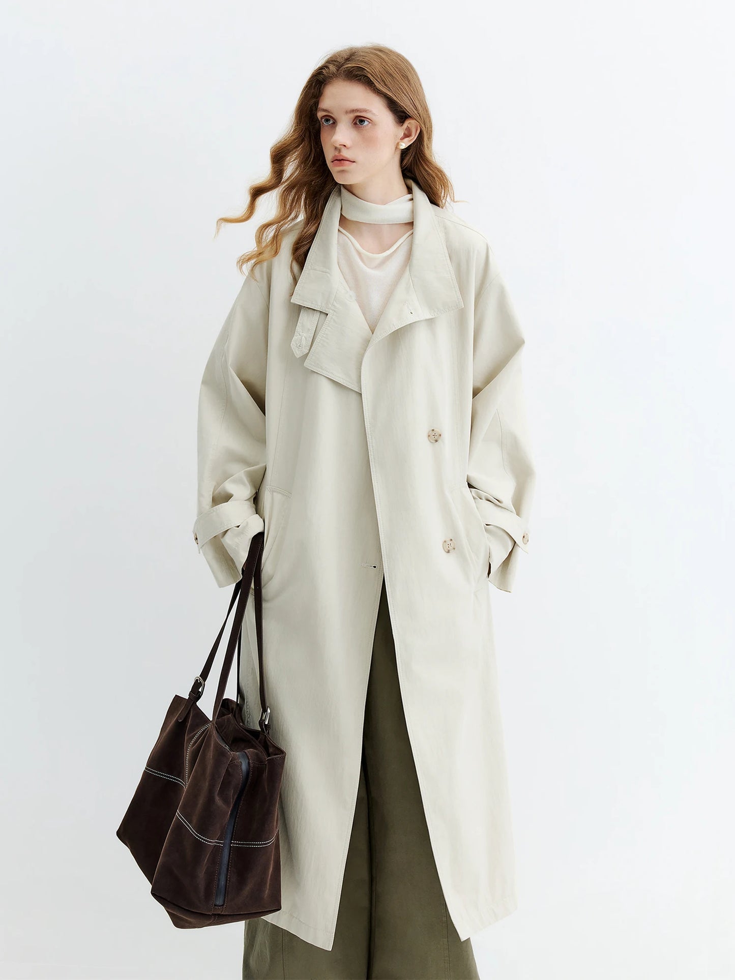 Ivory Relaxed Lapel Mid Length Trench