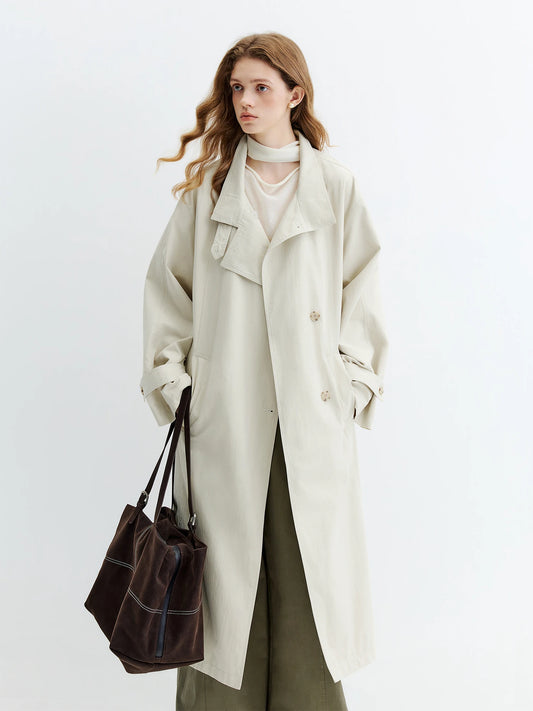 Ivory Relaxed Lapel Mid Length Trench