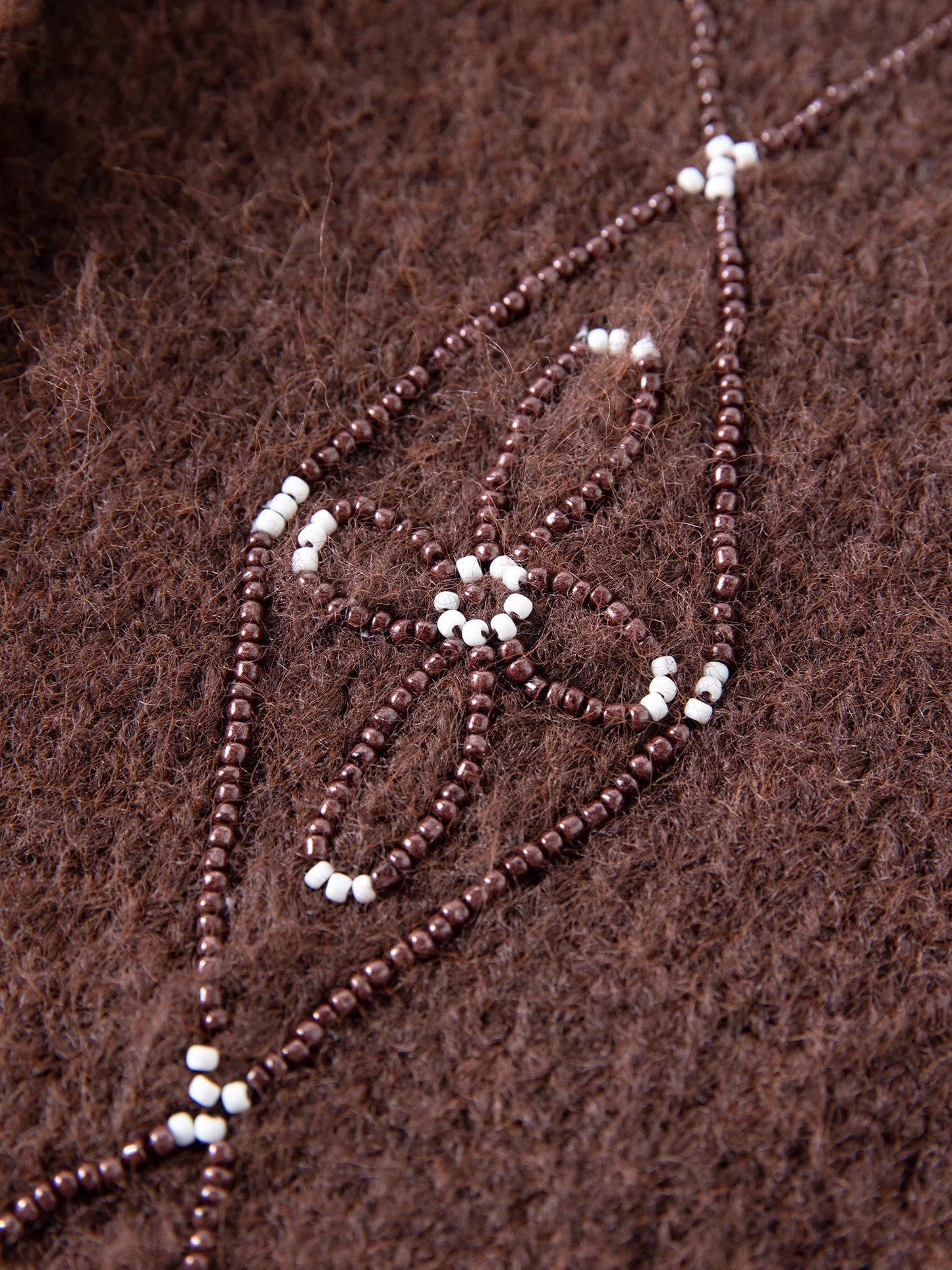 Chocolate Beaded Belted Knit Cardigan
