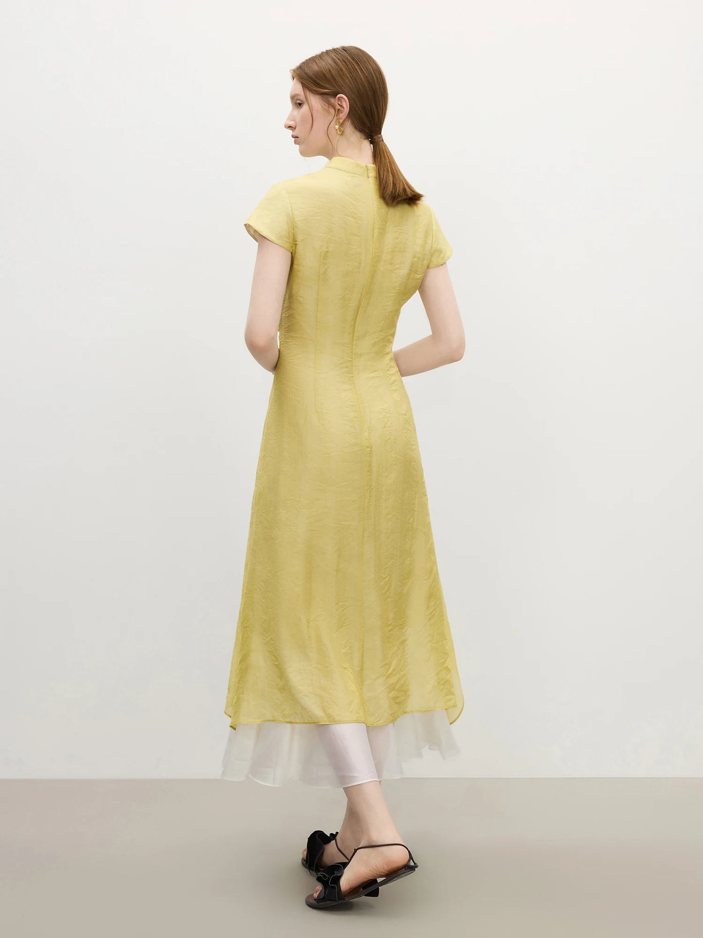 Lime Green Cheongsam Layered Midi Dress