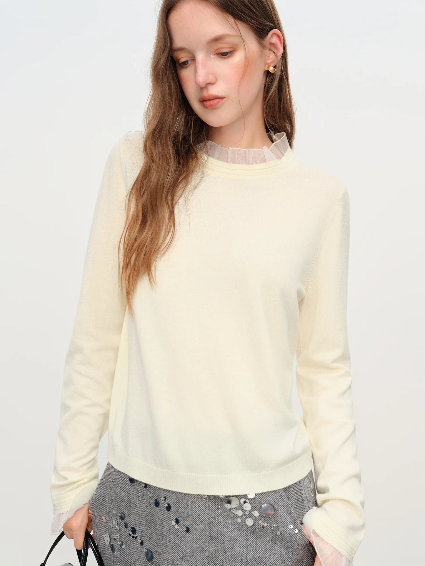 Ivory Ruffle Neck Knit Top