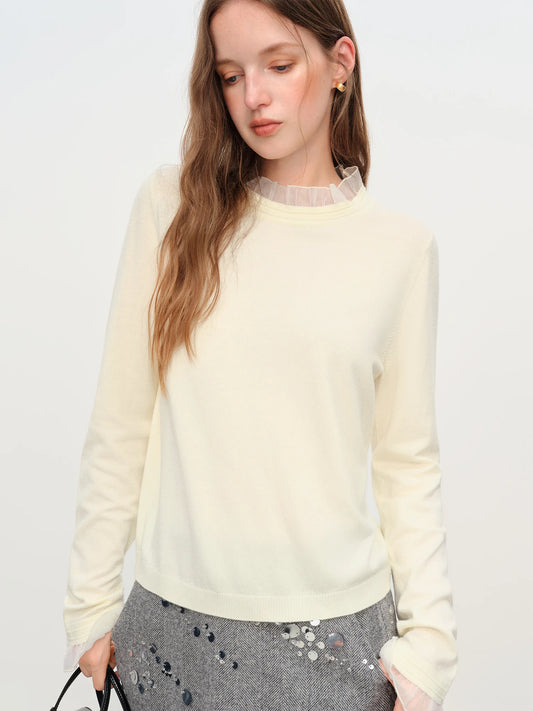 Ivory Ruffle Neck Knit Top