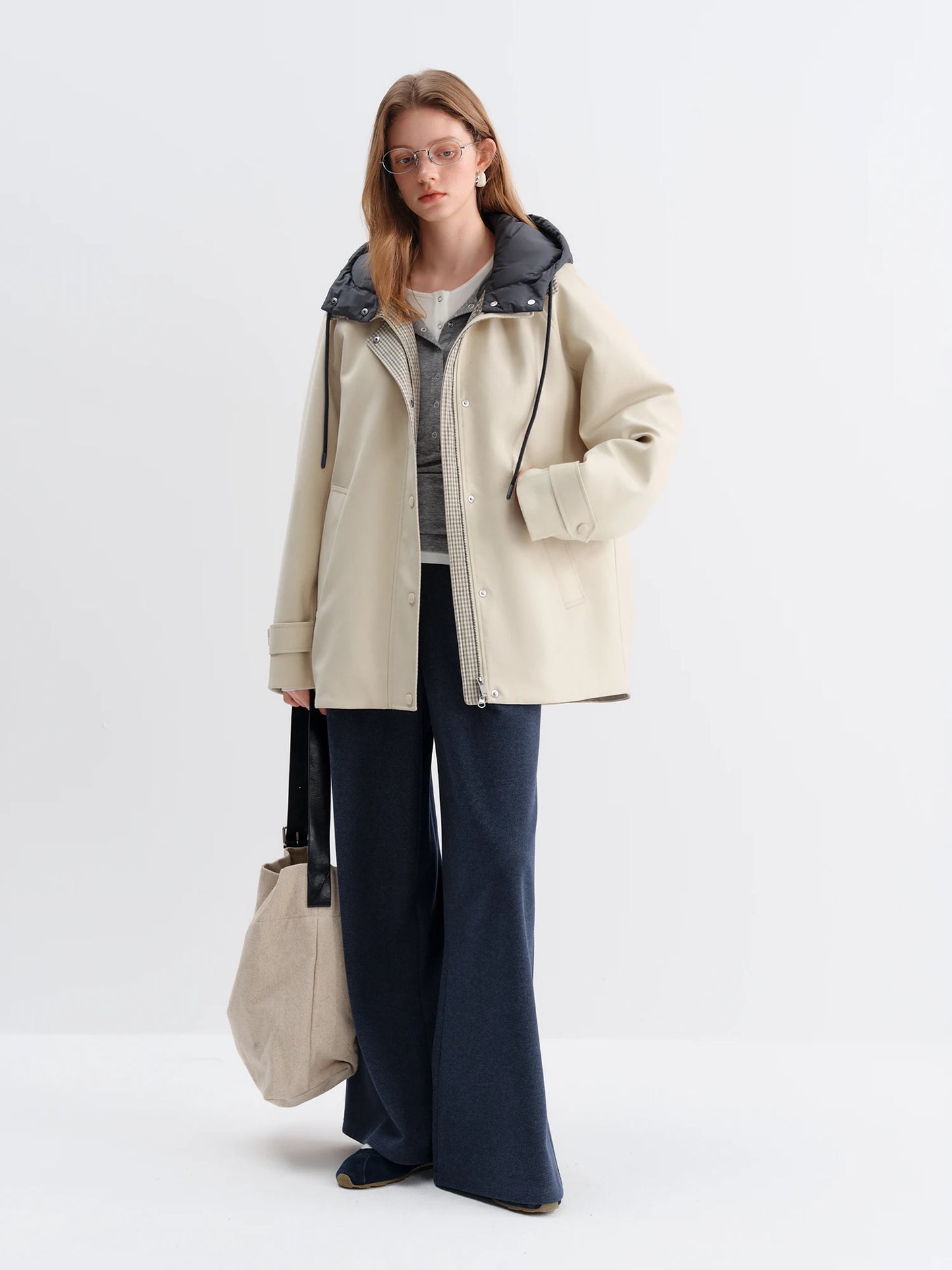 Navy Wool Wide Leg Trousers