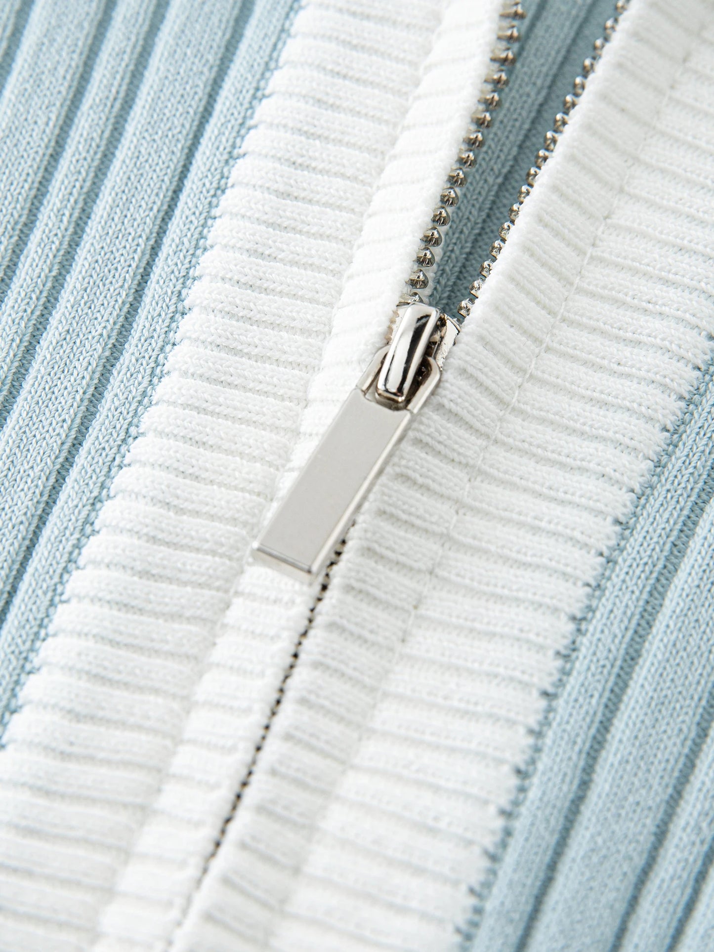 Powder Blue Contrast Collar Ribbed Knit Top