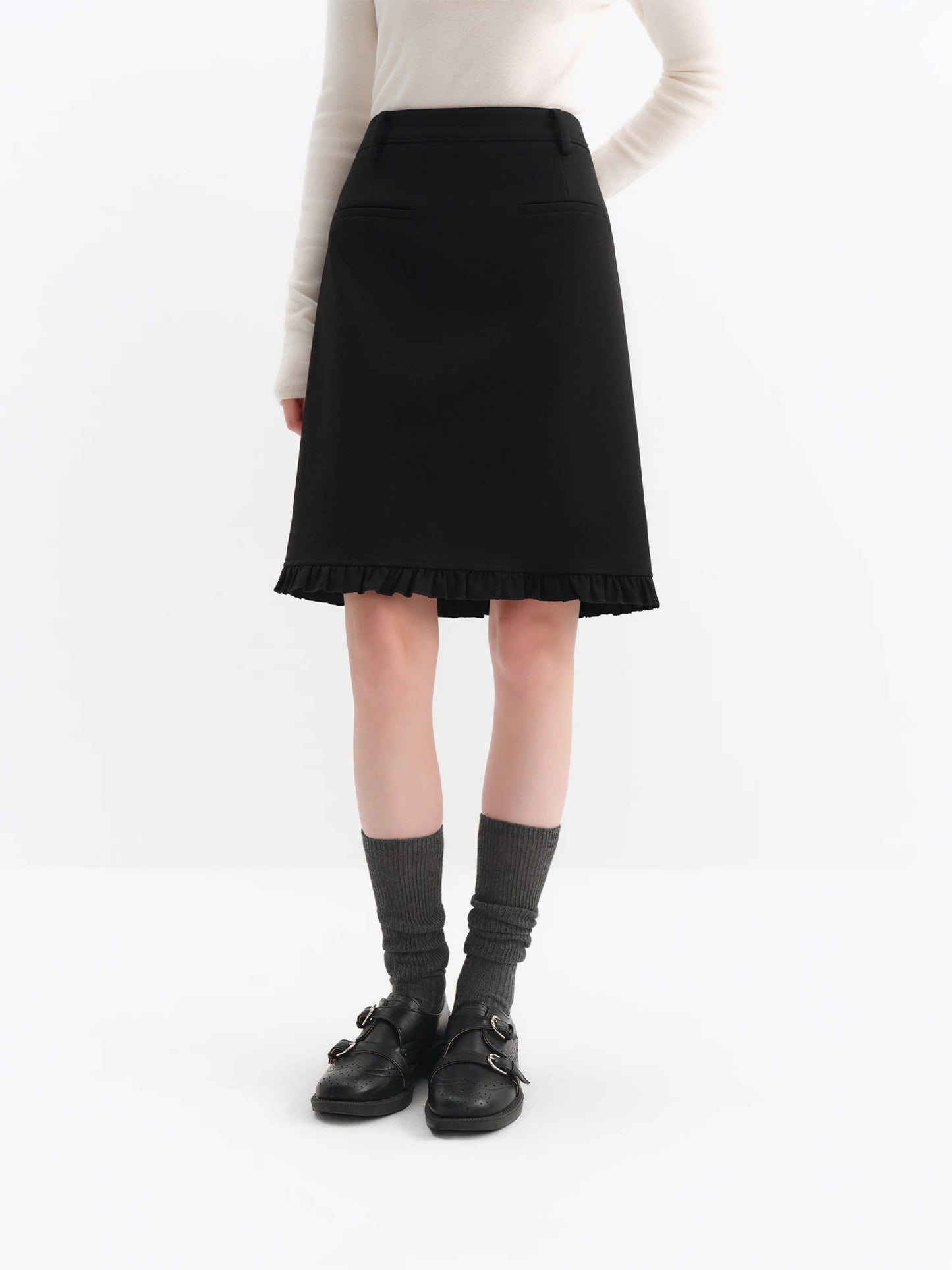 Black Ruffle Hem Mini Skirt