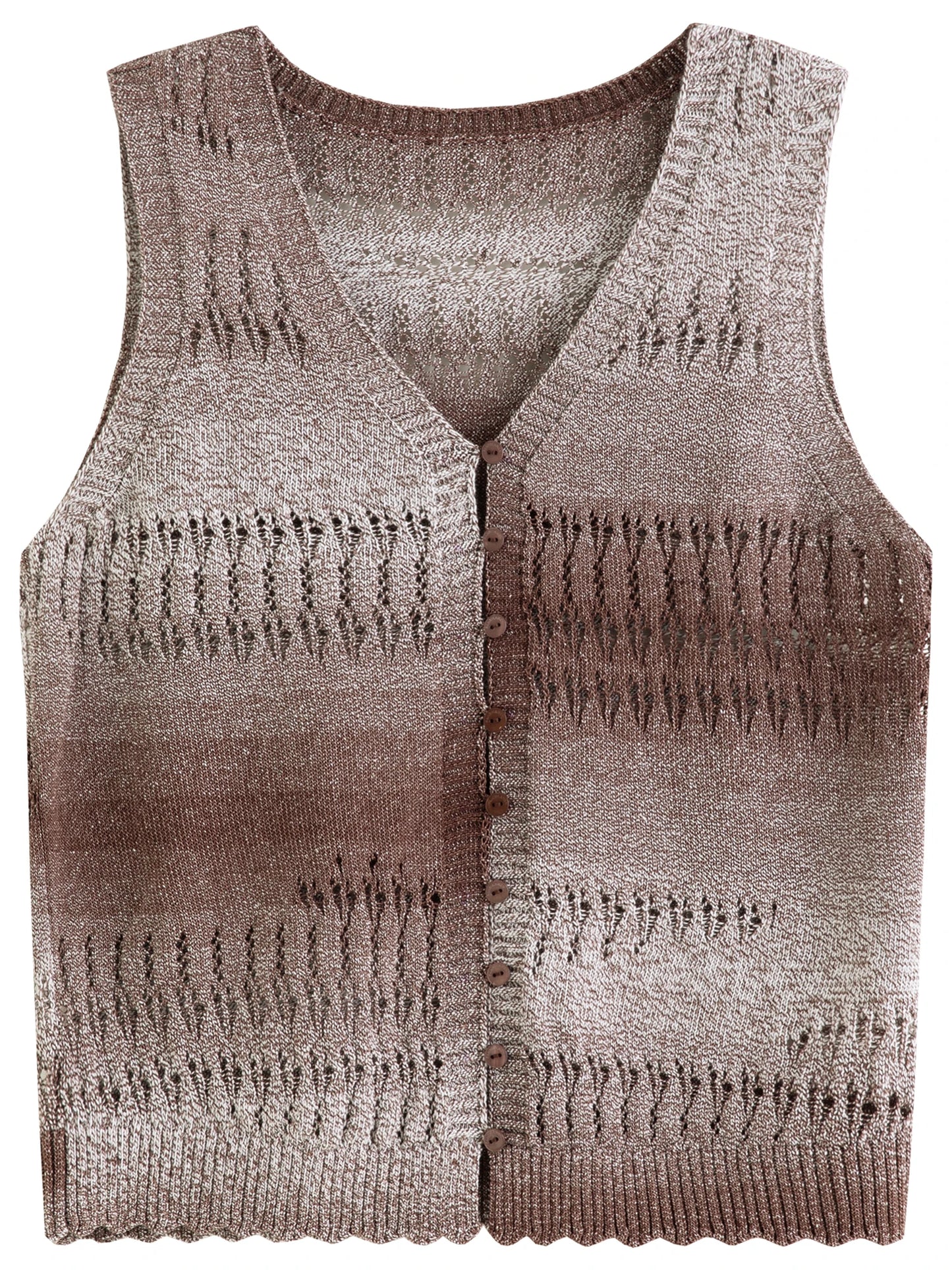 Taupe Open Knit Button Vest
