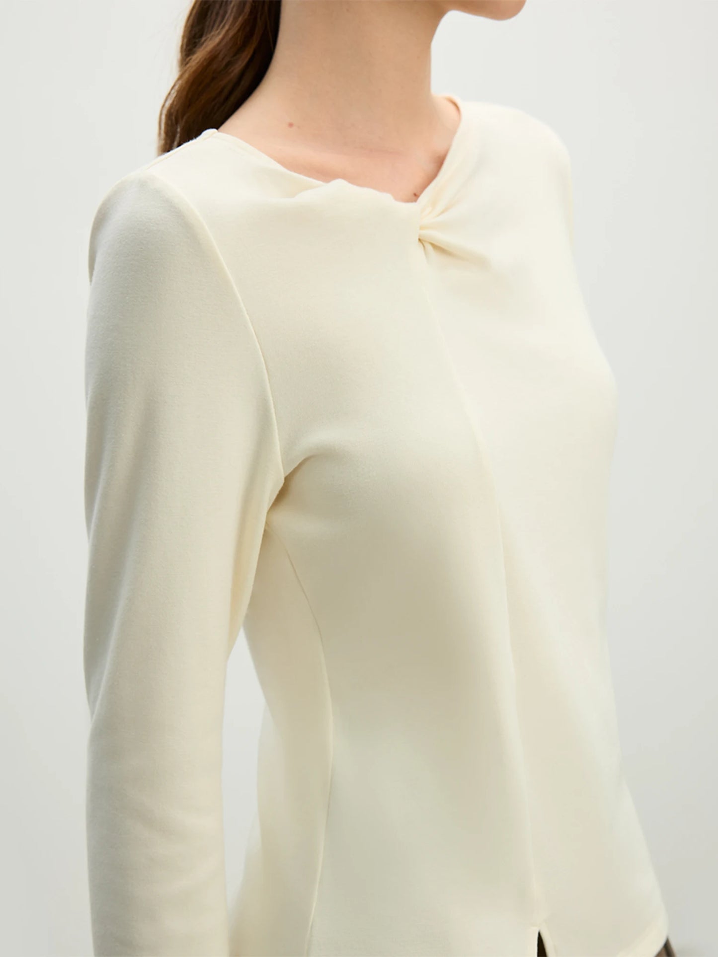 Ivory Asymmetric Neck Long Sleeve Top