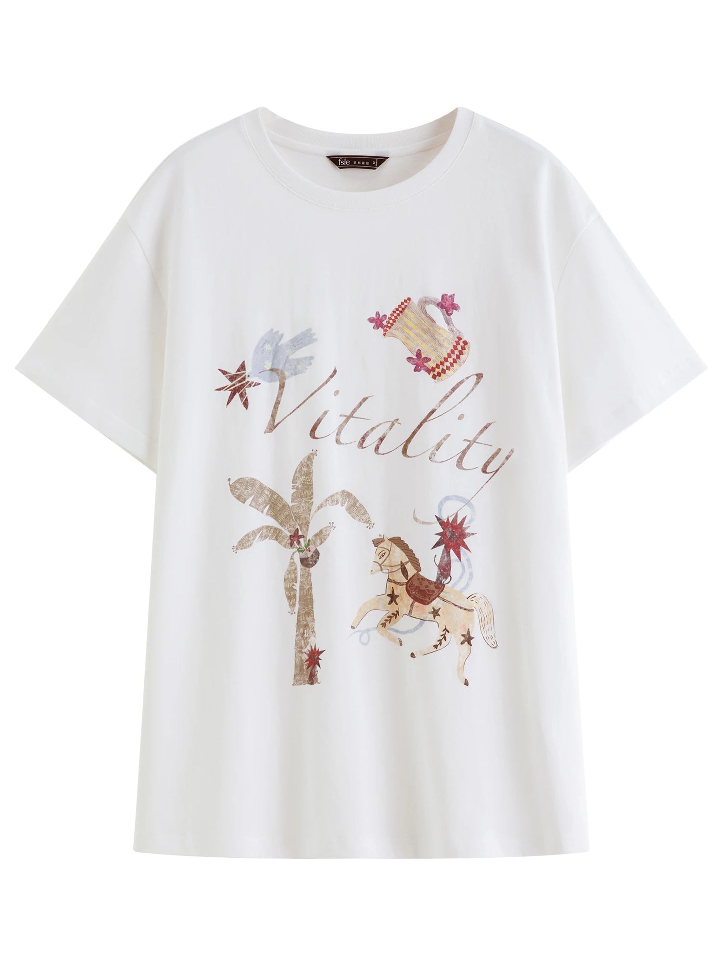 White Botanical Graphic Relaxed Tee