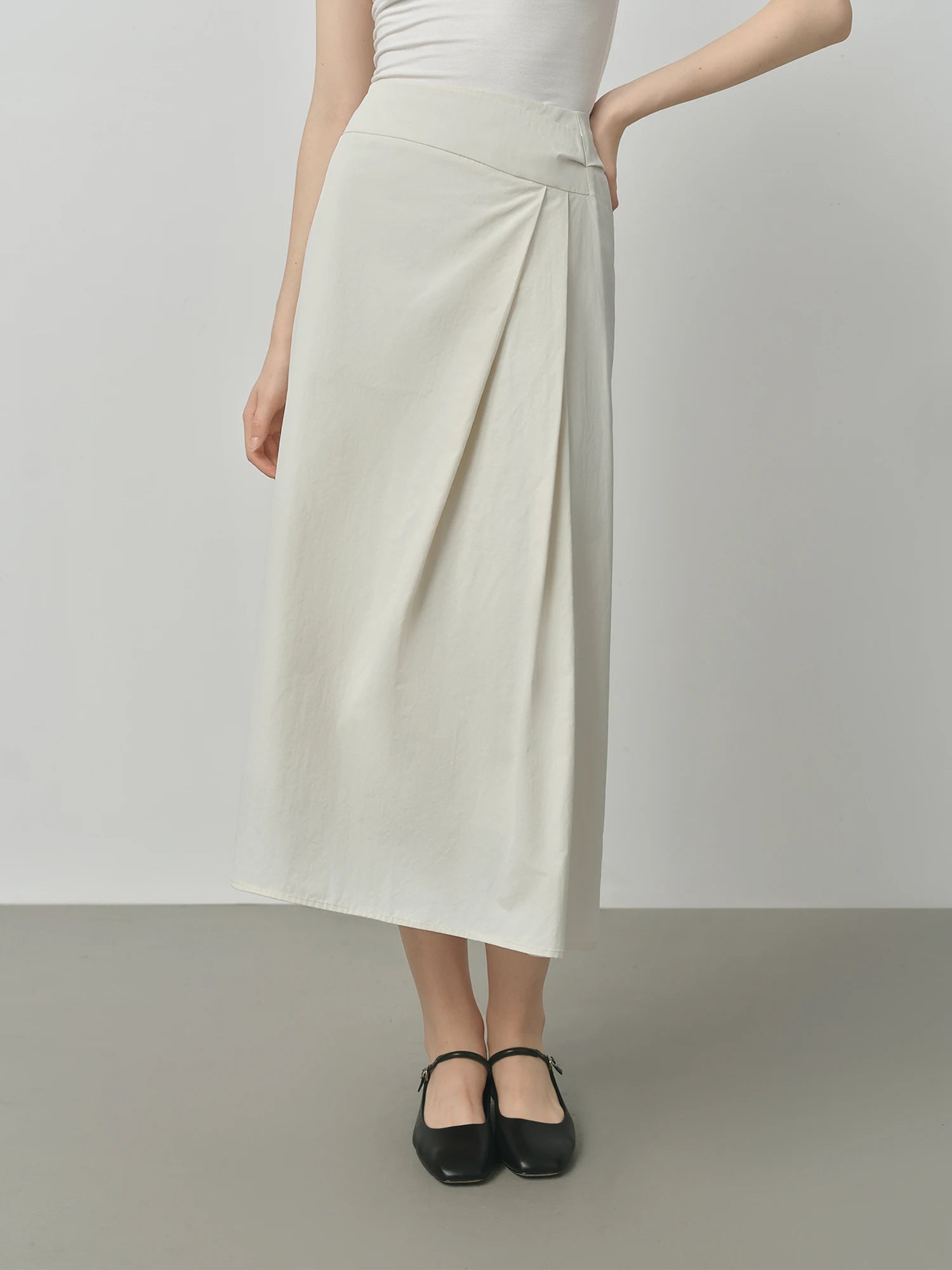 Ivory Asymmetric Wrap Midi Skirt