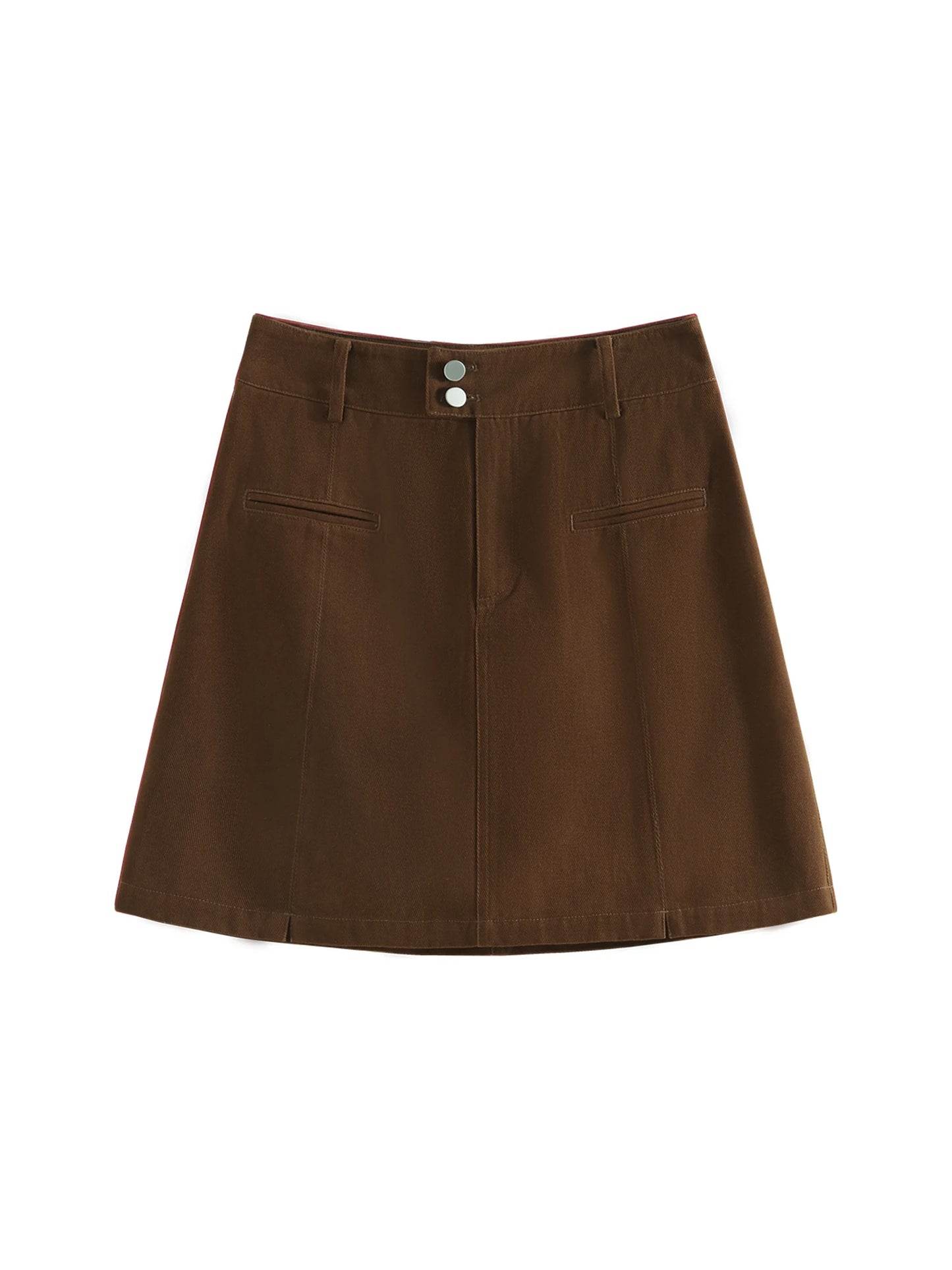 Brown Button Wrap Mini Skirt