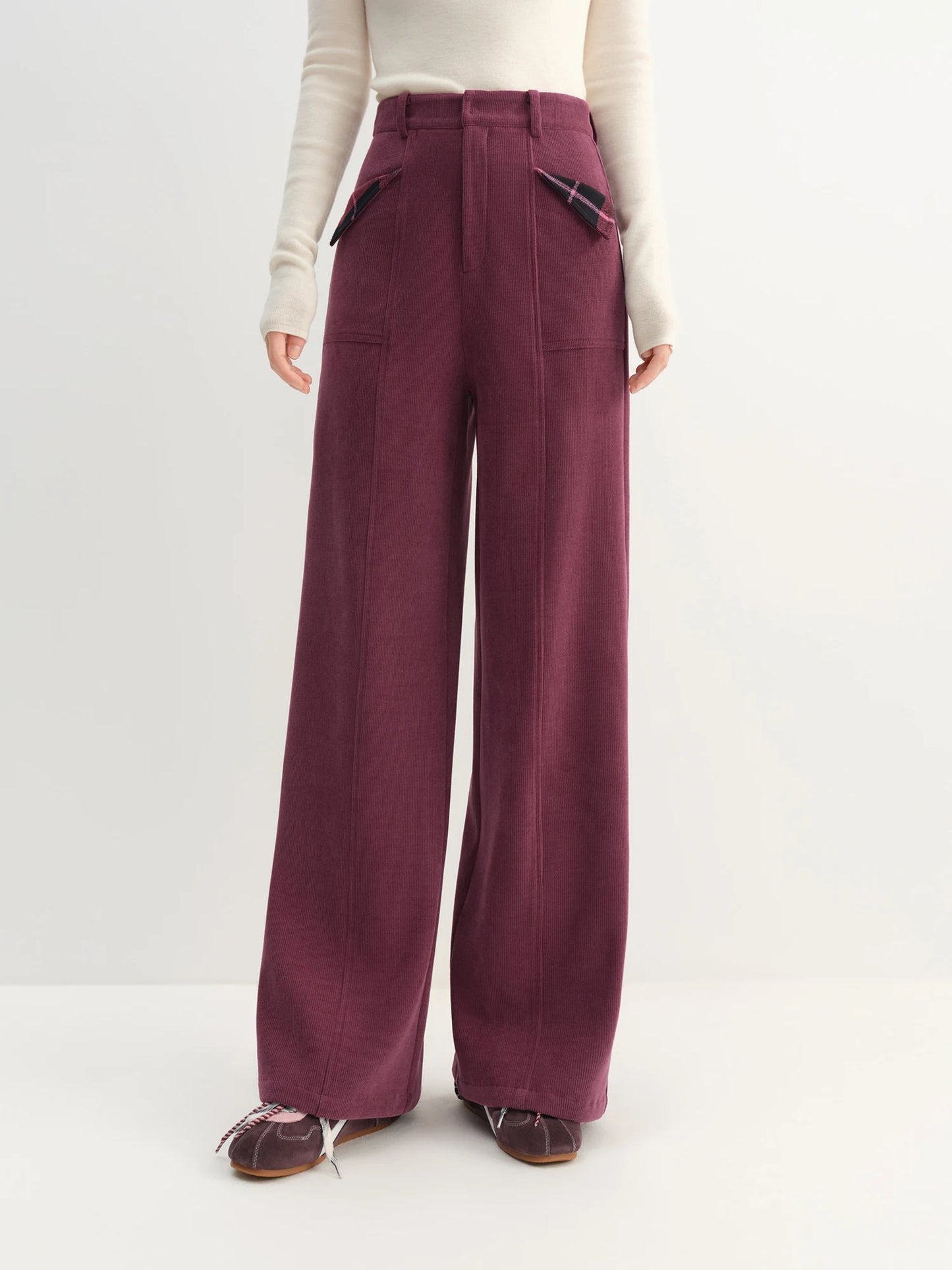 Burgundy Corduroy Wide Leg Pants