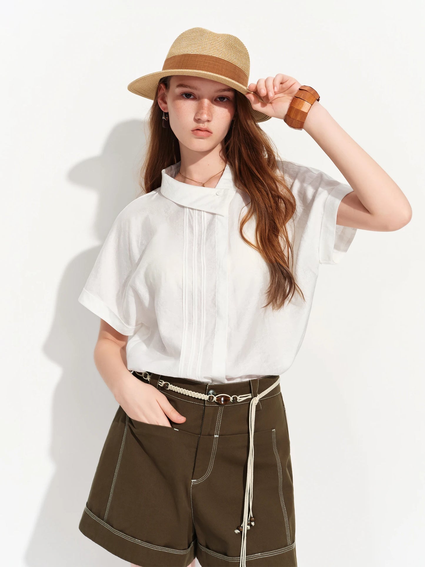 Sage Green Mandarin Collar Blouse