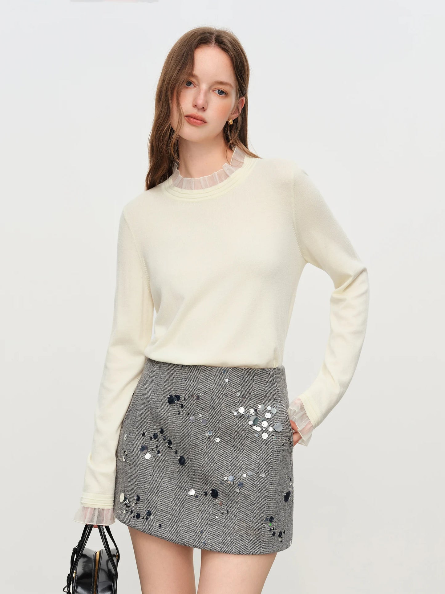 Ivory Ruffle Neck Knit Top