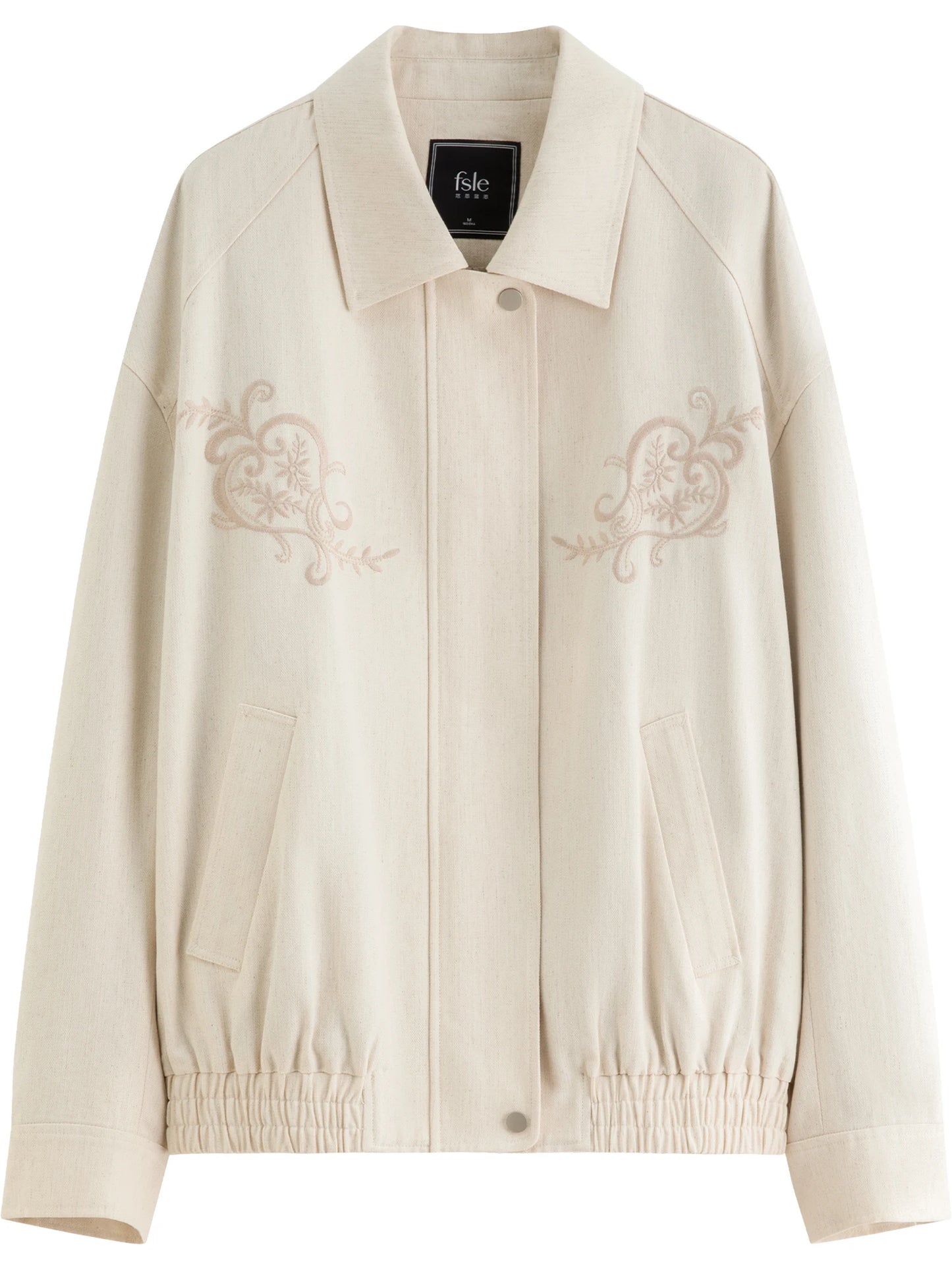 Ivory Embroidered Bomber Jacket