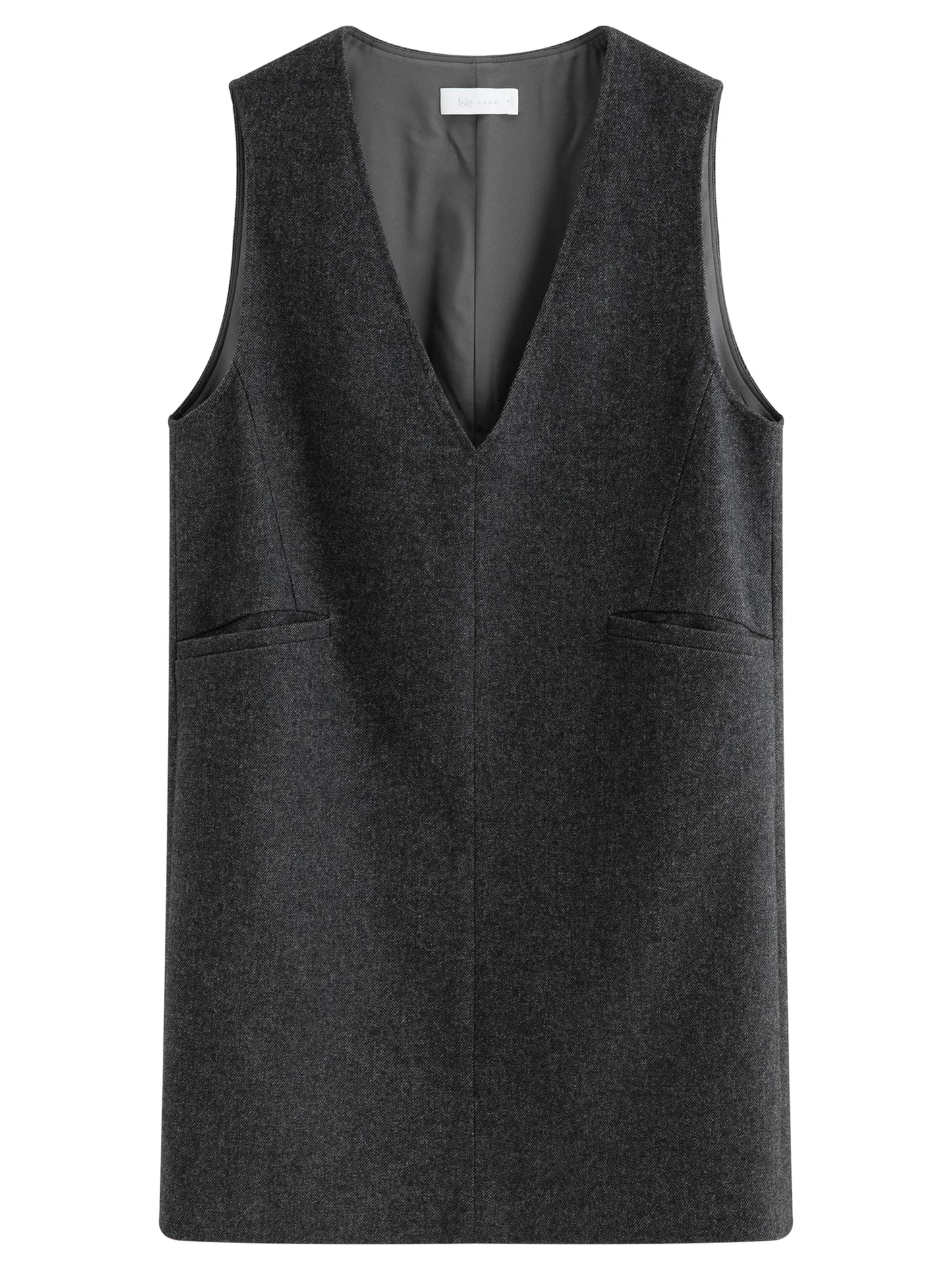 Charcoal V-Neck Wool Mini Dress