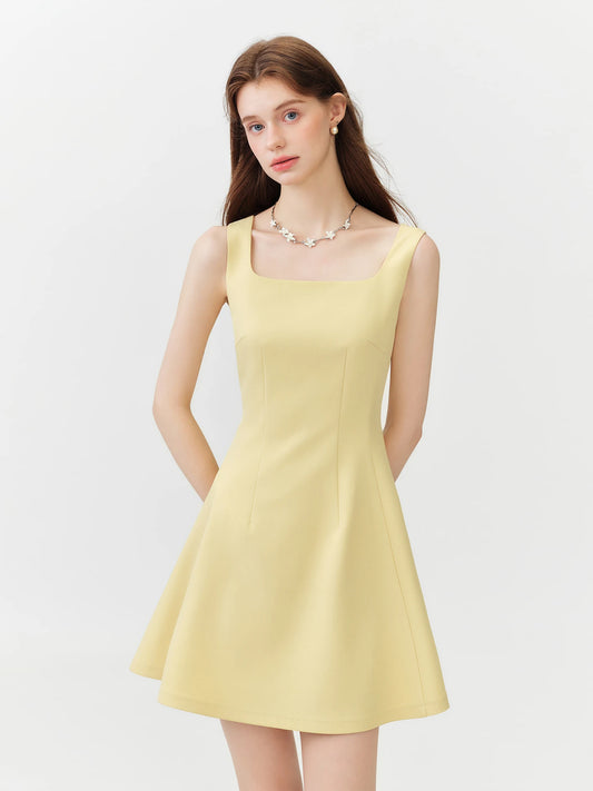 Butter Yellow Square Neck Mini Dress