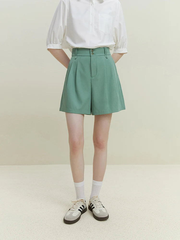Brown Pleated Belted Bermuda Shorts