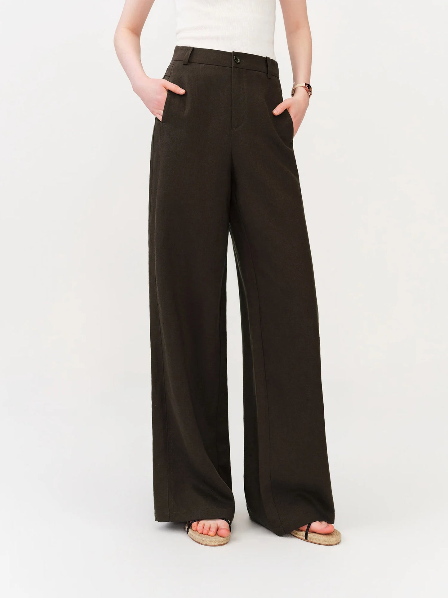 Brown Draped Wide Leg Trousers