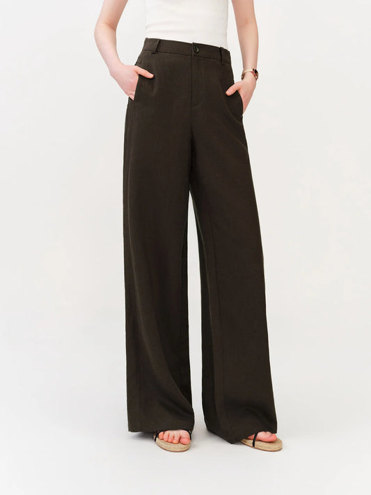 Brown Draped Wide Leg Trousers