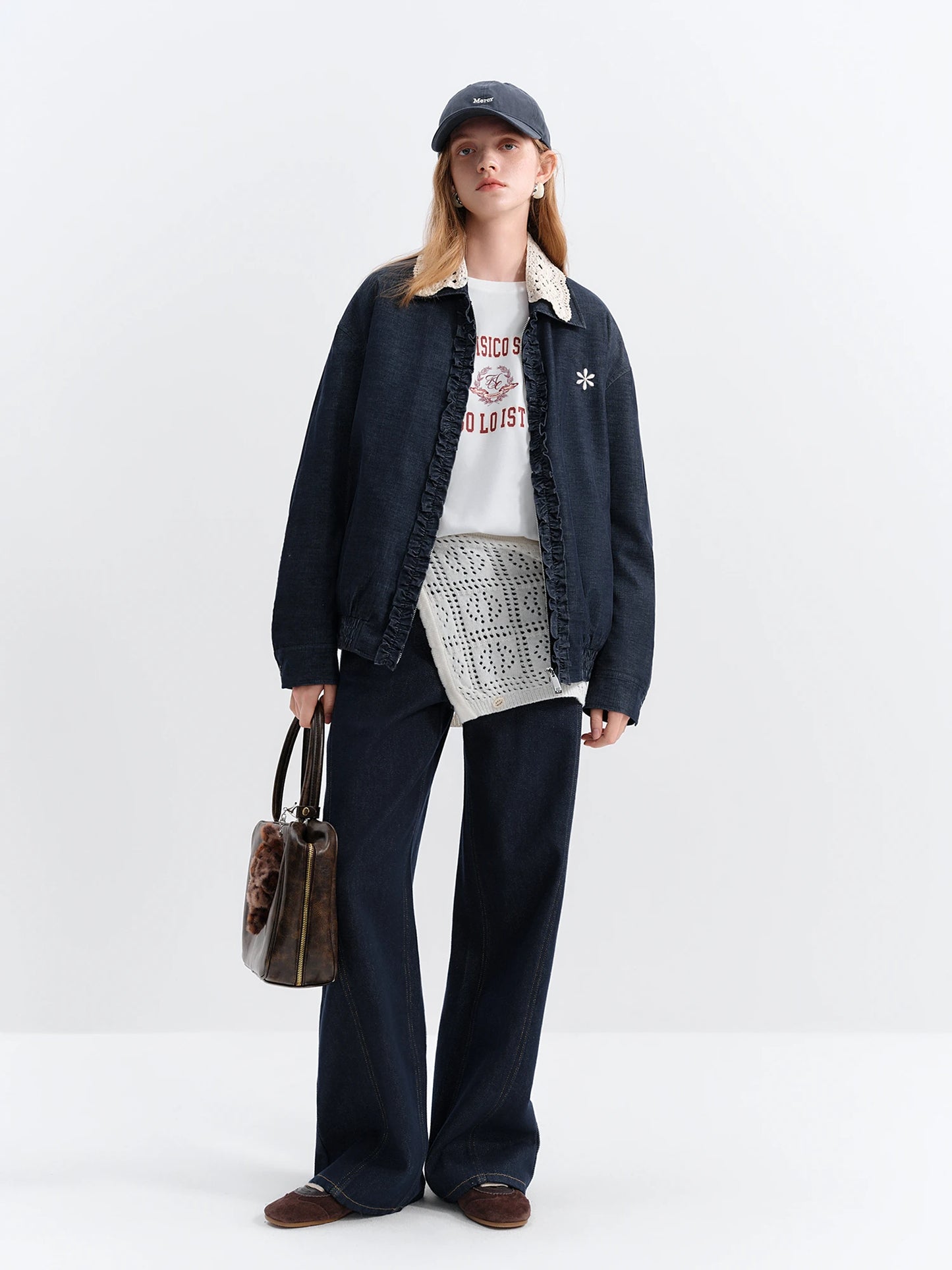 Dark Indigo Lace Collar Denim Jacket