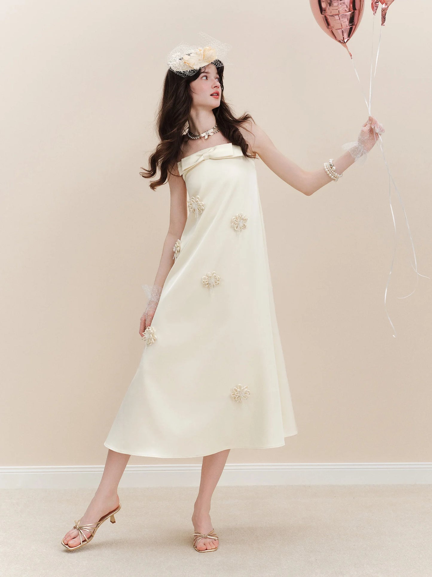 Ivory Strapless Bow Maxi Dress